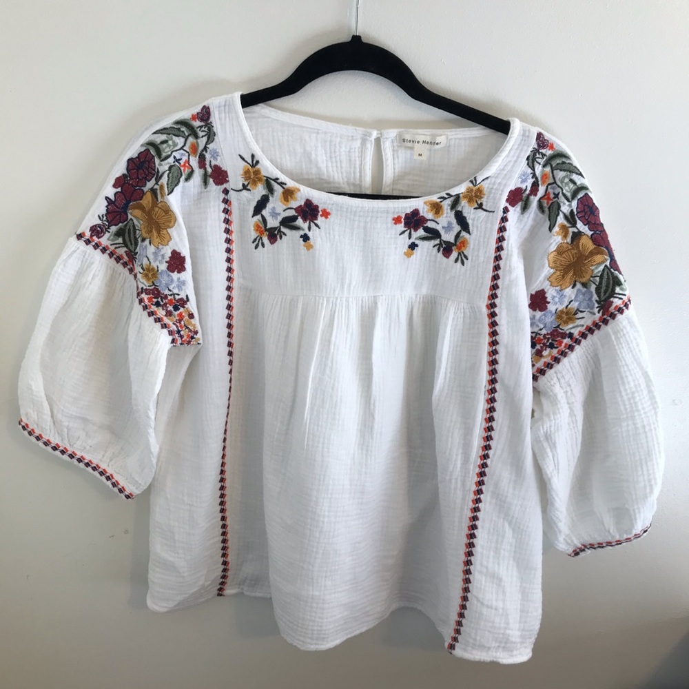 Stevie Hender Embroidered White Blouse
